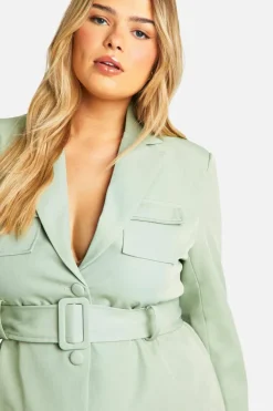 Blazer Dresses*boohoo Plus Utility Blazer Dress sage