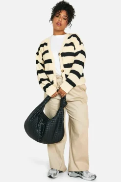 Cardigans*boohoo Plus V Neck Striped Cardigan oatmeal