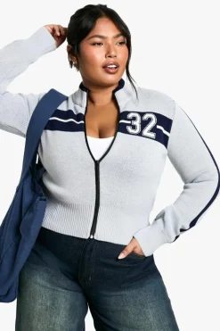 Cardigans*boohoo Plus Varsity Zip Through Cardigan grey