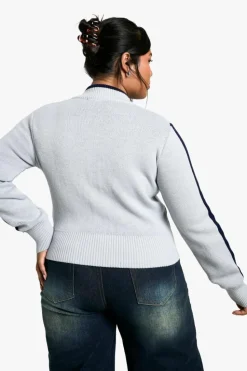 Cardigans*boohoo Plus Varsity Zip Through Cardigan grey