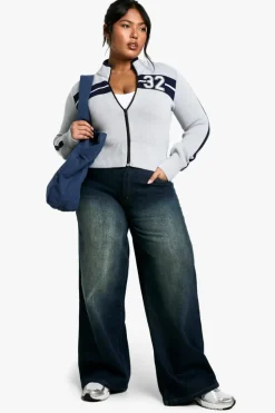 Cardigans*boohoo Plus Varsity Zip Through Cardigan grey