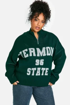Jumpers*boohoo PLUS VERMONT VARSITY KNITTED JUMPER bottle green