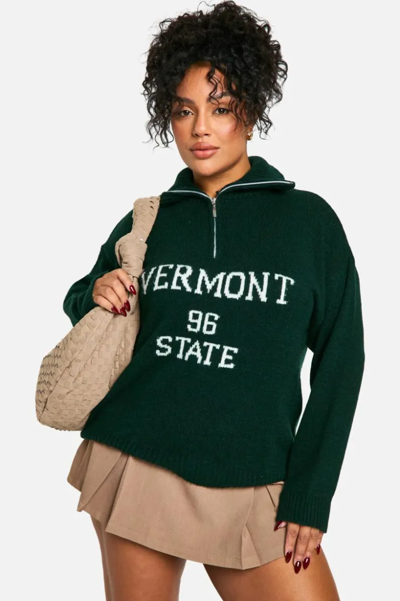 Jumpers|Up To 80% Off Winter Warmers*boohoo Plus Vermount Half Zip Knitted Jumper bottle green