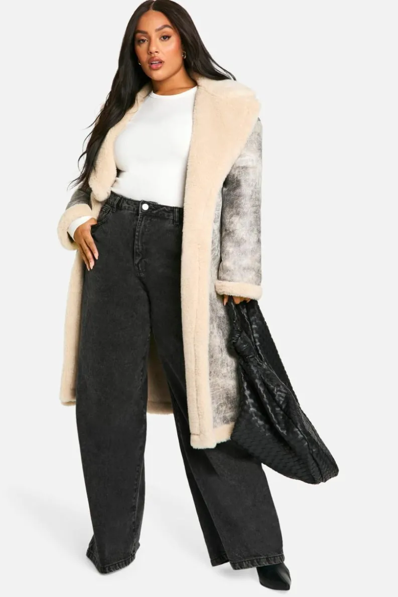 Up To 80% Off Winter Warmers|Aviator Jackets*boohoo Plus Vintage Look Longline Belted Aviator Jacket grey