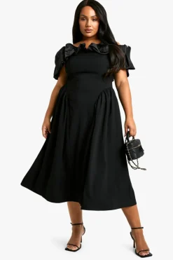 Skater Dresses|Midi Dresses*boohoo Plus Volume Off The Shoulder Midi Skater Dress black