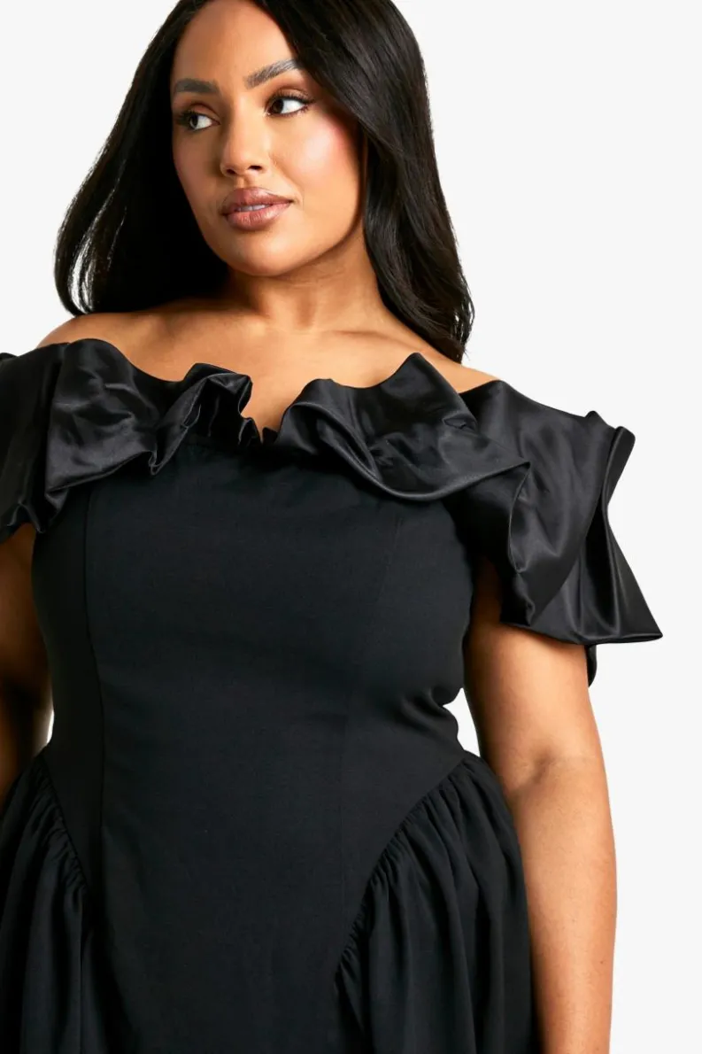 Skater Dresses|Midi Dresses*boohoo Plus Volume Off The Shoulder Midi Skater Dress black