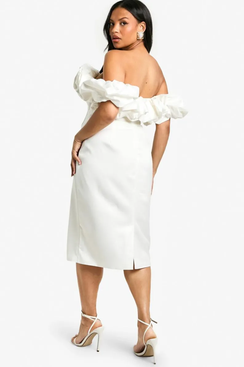 Bodycon Dresses|Midi Dresses*boohoo Plus Volume Off The Shoulder Midi Dress ivory