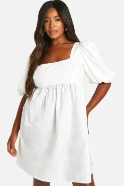 Smock Dresses*boohoo Plus Volume Sleeve Strappy Back Mini Dress white