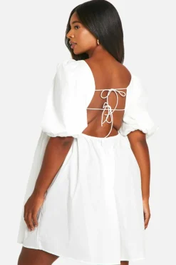 Smock Dresses*boohoo Plus Volume Sleeve Strappy Back Mini Dress white