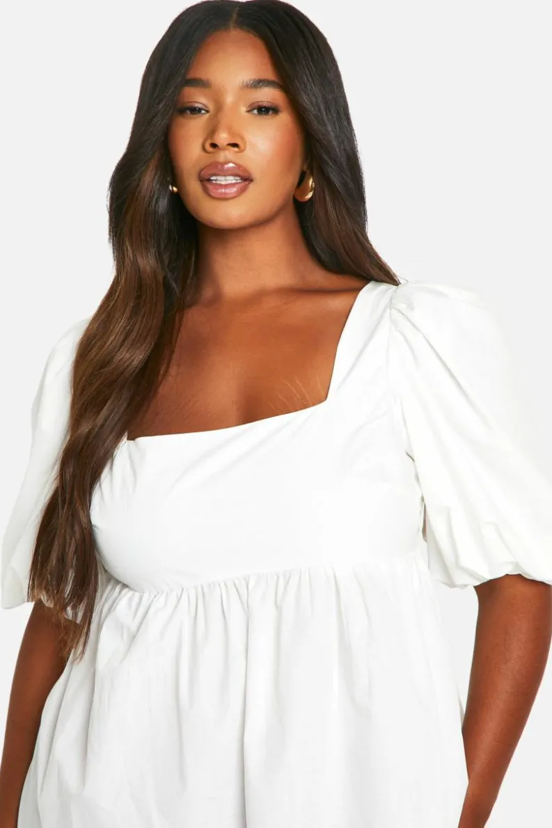 Smock Dresses*boohoo Plus Volume Sleeve Strappy Back Mini Dress white