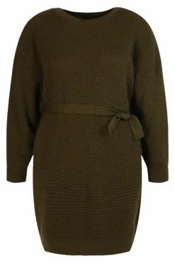 Jumper Dresses|Jumper Dresses*boohoo Plus Waffle Knitted Self Belt Jumper Dress khaki