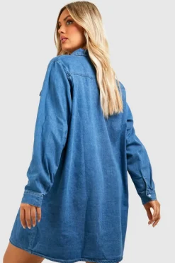 Shirt Dresses|Mini Dresses*boohoo Plus Western Denim Shirt Dress stonewash