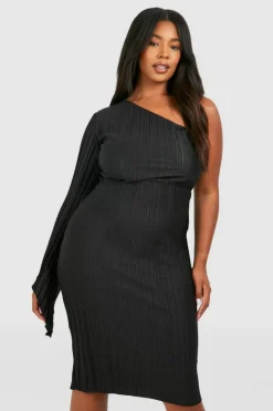 Midi Dresses*boohoo Plus Wide Plisse Cape Sleeve Detail Midi Dress black
