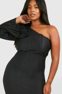 Midi Dresses*boohoo Plus Wide Plisse Cape Sleeve Detail Midi Dress black