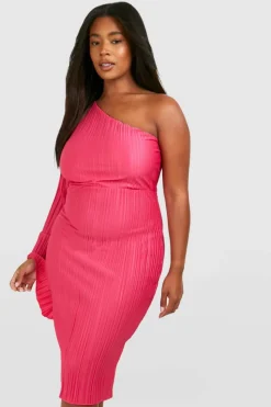 Midi Dresses*boohoo Plus Wide Plisse Cape Sleeve Detail Midi Column Dress hot pink