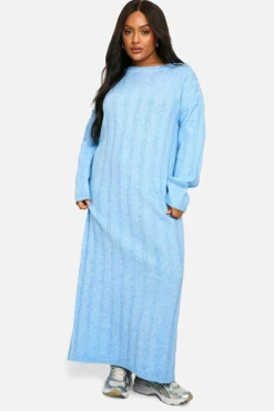 Jumper Dresses|Jumper Dresses*boohoo Plus Wide Soft Rib Knitted Maxi Dress sky blue