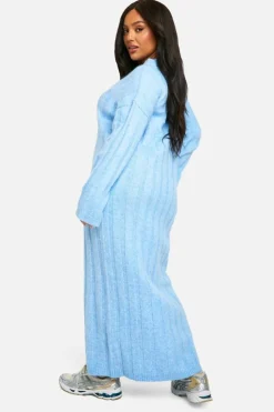Jumper Dresses|Jumper Dresses*boohoo Plus Wide Soft Rib Knitted Maxi Dress sky blue