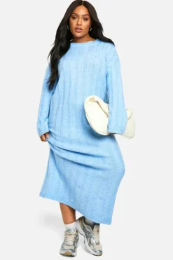 Jumper Dresses|Jumper Dresses*boohoo Plus Wide Soft Rib Knitted Maxi Dress sky blue
