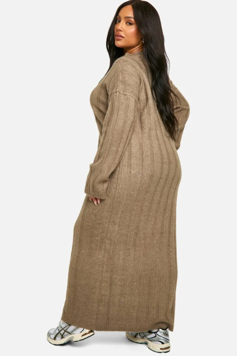 Jumper Dresses|Jumper Dresses*boohoo Plus Wide Soft Rib Knitted Maxi Dress mocha