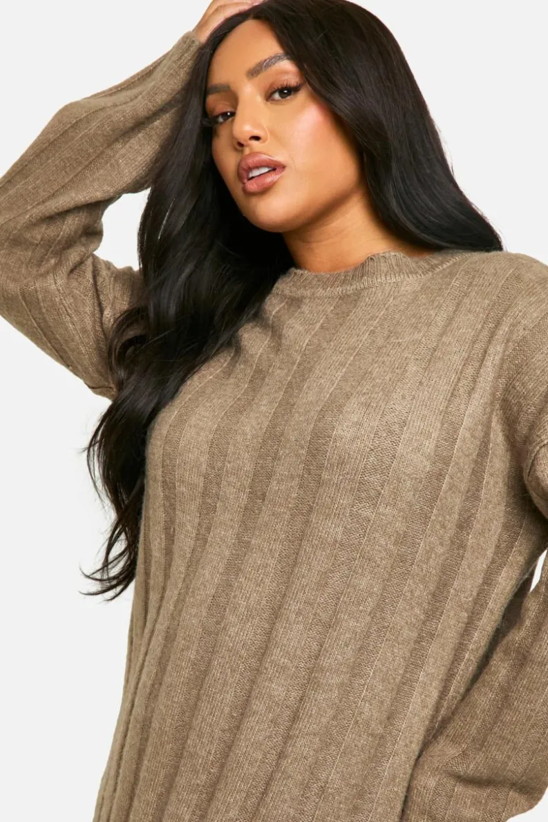 Jumper Dresses|Jumper Dresses*boohoo Plus Wide Soft Rib Knitted Maxi Dress mocha