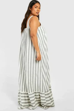 Smock Dresses*boohoo Plus Wide Stripe Trapeze Maxi Dress grey