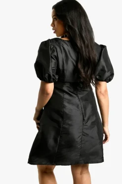 Skater Dresses*boohoo Plus Woven Pleated Detailpuff Sleeve Skater Dress black