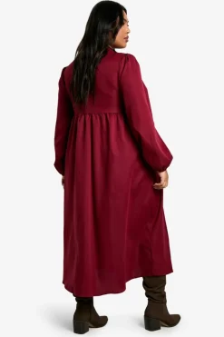 Smock Dresses|Midi Dresses*boohoo Plus Woven Tie Front Midi Smock Dress berry