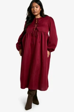 Smock Dresses|Midi Dresses*boohoo Plus Woven Tie Front Midi Smock Dress berry