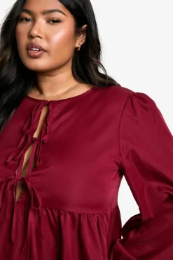 Smock Dresses|Midi Dresses*boohoo Plus Woven Tie Front Midi Smock Dress berry