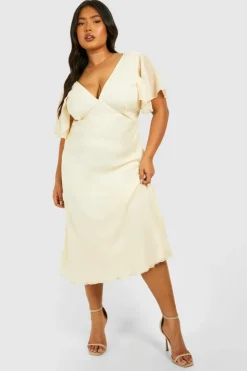 Skater Dresses*boohoo Plus Woven Angel Sleeve Midaxi Dress oyster