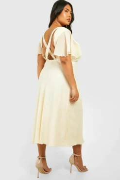 Skater Dresses*boohoo Plus Woven Angel Sleeve Midaxi Dress oyster