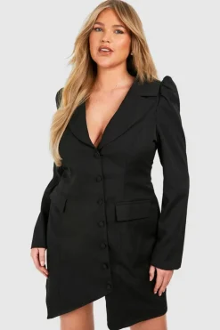 Blazer Dresses|Wrap Dresses*boohoo Plus Woven Asymmetric Wrap Front Blazer Dress black