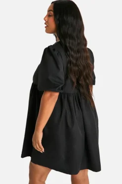 Smock Dresses*boohoo Plus Woven Contrast Tie Front Smock Dress black