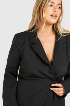 Blazer Dresses*boohoo Plus Woven Drape Detail Blazer Dress black