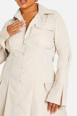 Shirt Dresses|Mini Dresses*boohoo Plus Woven Flare Shirt Dress taupe