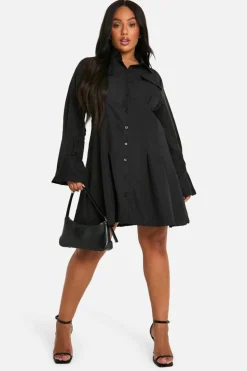 Shirt Dresses*boohoo Plus Woven Flare Shirt Dress black