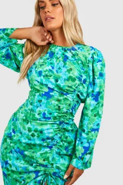 Midi Dresses*boohoo Plus Woven Floral Ruched Midi Dress green