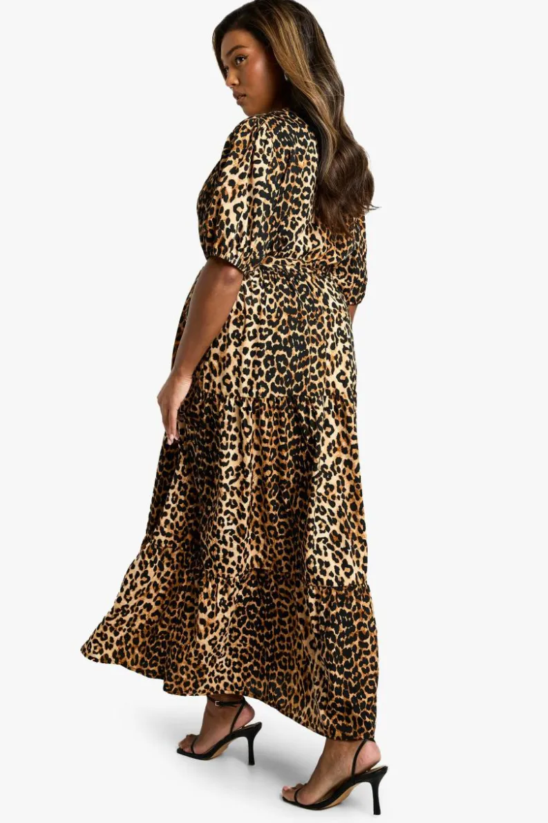 Smock Dresses|Wrap Dresses*boohoo Plus Woven Print Wrap Tiered Smock Dress leopard