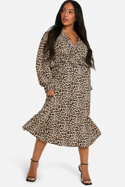 Wrap Dresses|Midi Dresses*boohoo Plus Woven Wrap Midi Dress leopard
