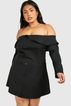 Skater Dresses*boohoo Plus Woven Off The Shoulder Mini Dress black