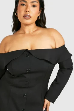 Skater Dresses*boohoo Plus Woven Off The Shoulder Mini Dress black