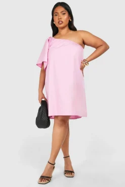Smock Dresses*boohoo Plus Woven One Shoulder Mini Dress pink