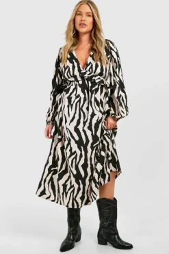Smock Dresses*boohoo Plus Woven Paisley Print Long Sleeve Frill Midaxi Dress mono