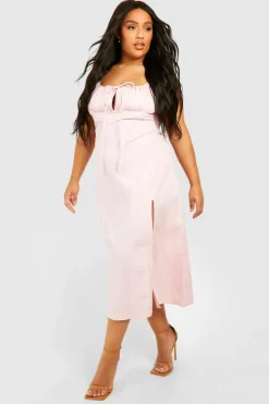 Smock Dresses|Midi Dresses*boohoo Plus Woven Ruched Bust Detail Midi Dress pink