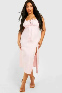 Smock Dresses|Midi Dresses*boohoo Plus Woven Ruched Bust Detail Midi Dress pink