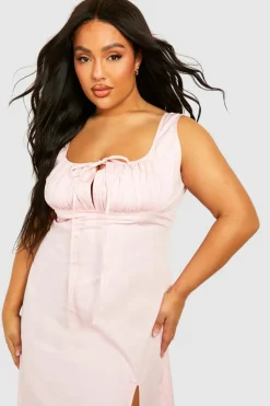 Smock Dresses|Midi Dresses*boohoo Plus Woven Ruched Bust Detail Midi Dress pink