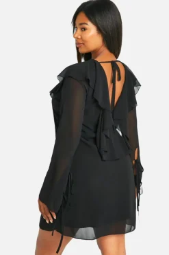 Mini Dresses|Long Sleeve Dresses*boohoo Plus Woven Ruffle Shift Dress black