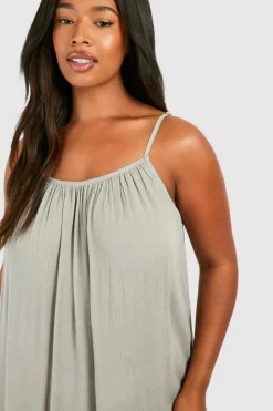 Smock Dresses*boohoo Plus Woven Strappy Tiered Hem Midaxi Dress stone