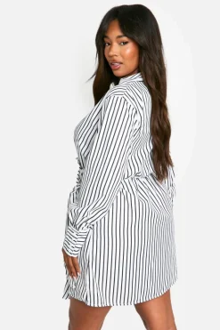 Shirt Dresses|Wrap Dresses*boohoo Plus Woven Stripe Wrap Shirt Dress white