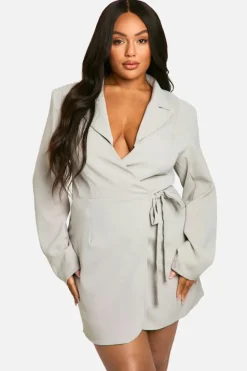 Wrap Dresses*boohoo Plus Woven Tailored Wrap Dress grey